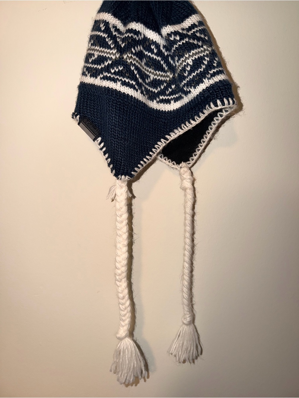 Columbia Navy and White Knit Earflap Beanie for Kids